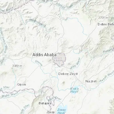 Map showing location of Addis Ababa (9.024970, 38.746890)