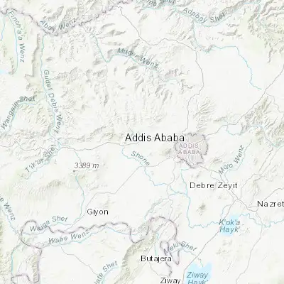 Map showing location of Ādīs ‘Alem (9.033330, 38.400000)