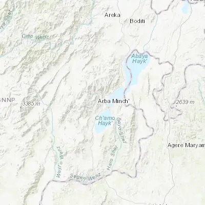 Map showing location of Arba Minch (6.033330, 37.550000)