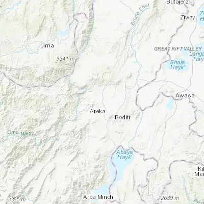 Map showing location of Āreka (7.066670, 37.700000)