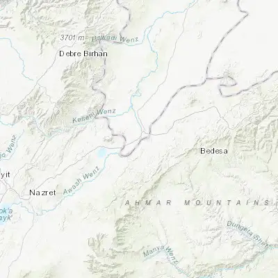 Map showing location of Āwash (8.983330, 40.166670)
