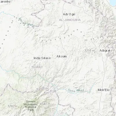 Map showing location of Axum (14.121090, 38.723370)