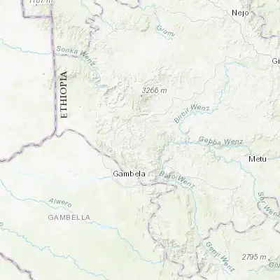 Map showing location of Dembī Dolo (8.533330, 34.800000)