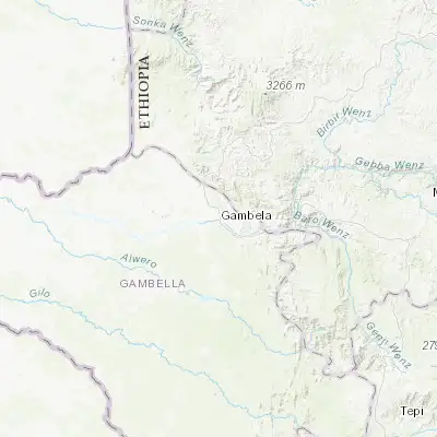Map showing location of Gambēla (8.250000, 34.583330)