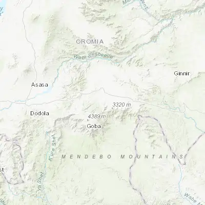 Map showing location of Goba (7.016670, 39.983330)