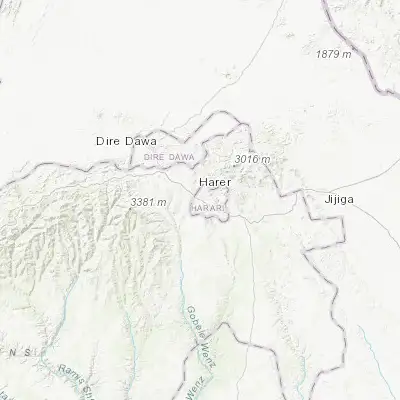 Map showing location of Harar (9.313870, 42.118150)