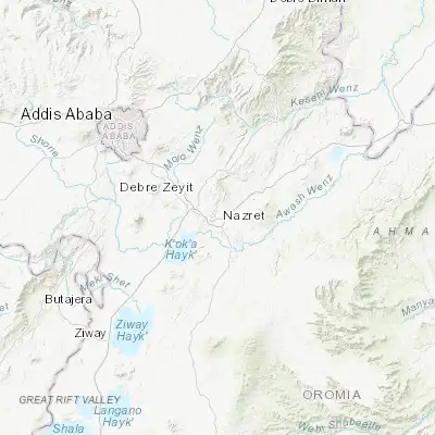 Map showing location of Nazrēt (8.550000, 39.266670)