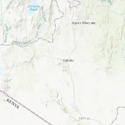 Map showing location of Yabēlo (4.883330, 38.083330)