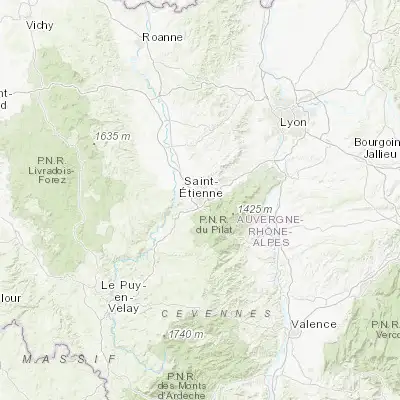 Map showing location of Saint-Étienne (45.433890, 4.390000)