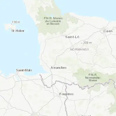 Map showing location of Villedieu-les-Poêles (48.833330, -1.216670)