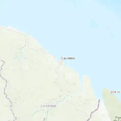 Map showing location of Cayenne (4.933330, -52.333330)