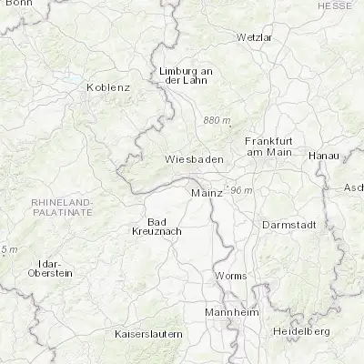 Map showing location of Budenheim (50.016670, 8.166670)