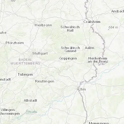 Map showing location of Eislingen (48.695150, 9.706760)