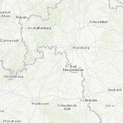 Map showing location of Grünsfeld (49.609490, 9.747250)