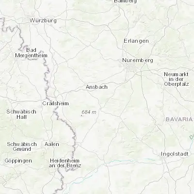 Map showing location of Merkendorf (49.203610, 10.704160)