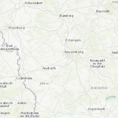Map showing location of Roßtal (49.395670, 10.888480)