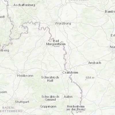 Map showing location of Schrozberg (49.345280, 9.979440)