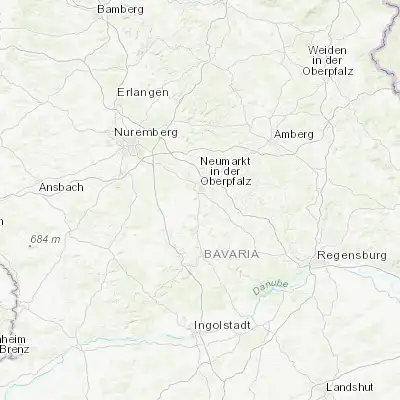 Map showing location of Sengenthal (49.233330, 11.466670)