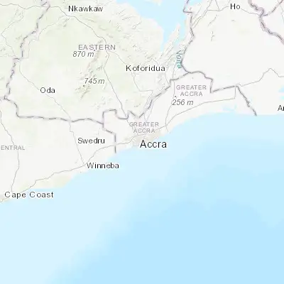 Map showing location of Accra (5.556020, -0.196900)