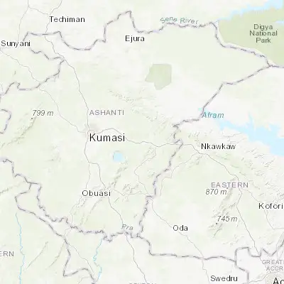 Map showing location of Konongo (6.616670, -1.216670)