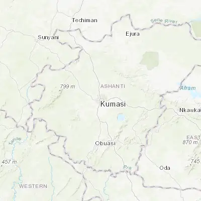 Map showing location of Kumasi (6.688480, -1.624430)