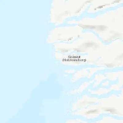 Map showing location of Sisimiut (66.939460, -53.673500)