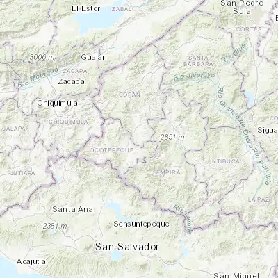 Map showing location of Corquín (14.566670, -88.866670)