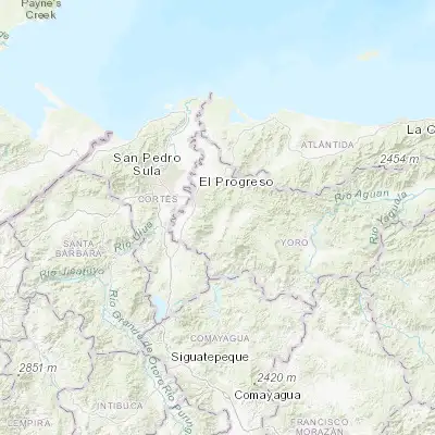 Map showing location of El Negrito (15.316670, -87.700000)