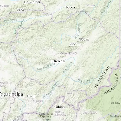 Map showing location of Jutiquile (14.716670, -86.083330)