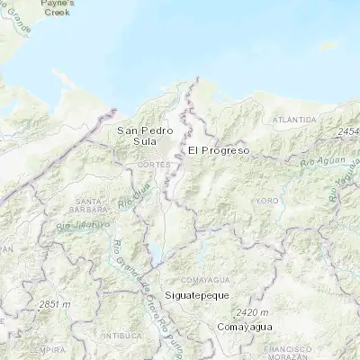 Map showing location of La Mina (15.316670, -87.833330)