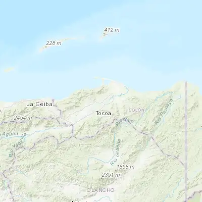 Map showing location of Quebrada de Arena (15.766670, -85.916670)