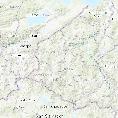 Map showing location of Santa Rosa de Copán (14.766670, -88.779170)
