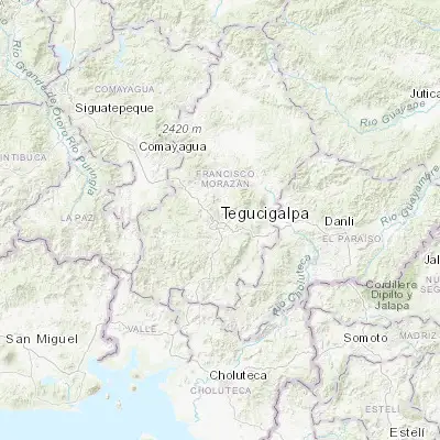 Map showing location of Tegucigalpa (14.081800, -87.206810)