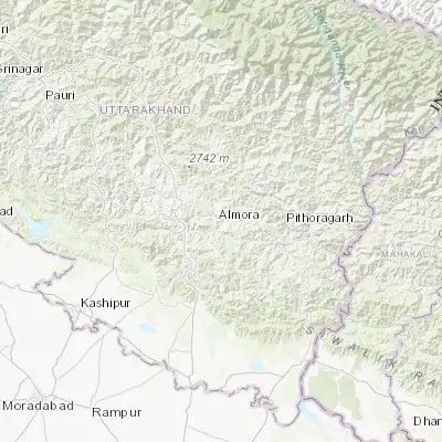 Map showing location of Almora (29.597130, 79.659110)