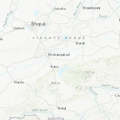 Map showing location of Bābai (22.702560, 77.934940)