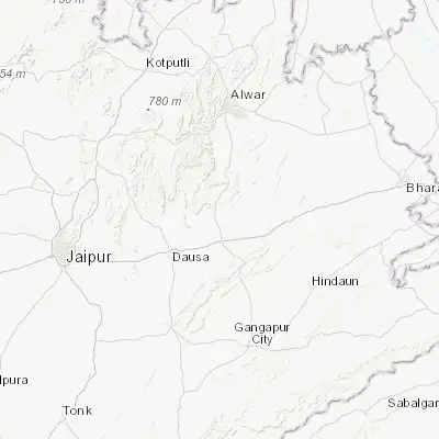 Map showing location of Bāndīkūi (27.050870, 76.573250)