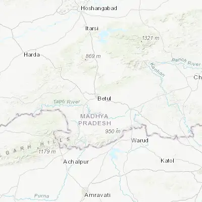 Map showing location of Betūl Bazār (21.855720, 77.929130)