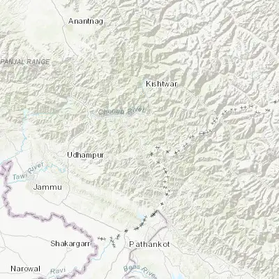Map showing location of Bhadarwāh (32.979410, 75.717230)