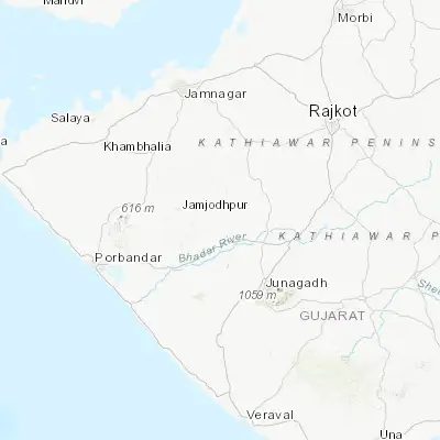 Map showing location of Bhāyāvadar (21.855230, 70.247910)
