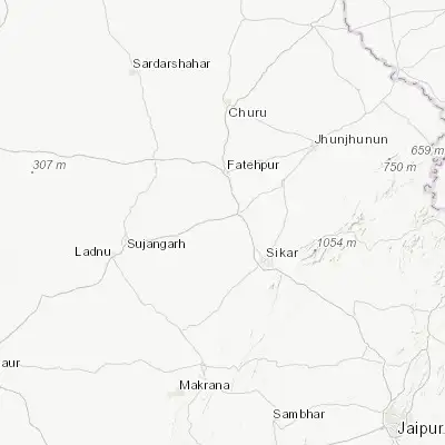 Map showing location of Bhuma (27.783330, 74.933330)