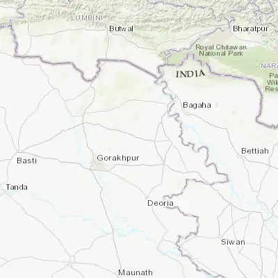 Map showing location of Captainganj (26.926400, 83.713340)