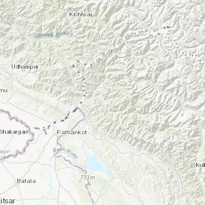 Map showing location of Chamba (32.555310, 76.126470)