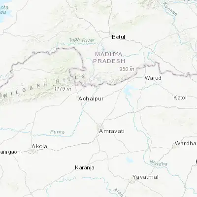 Map showing location of Chāndūr Bāzār (21.238530, 77.747130)