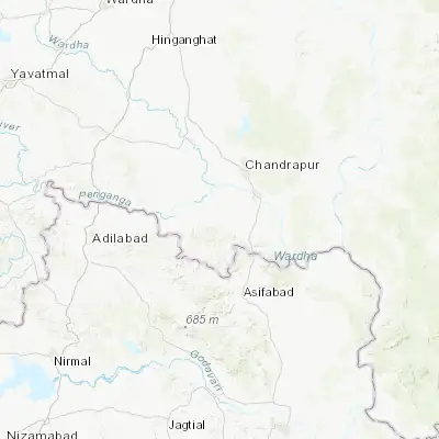 Map showing location of Chāndur (19.734440, 79.171670)