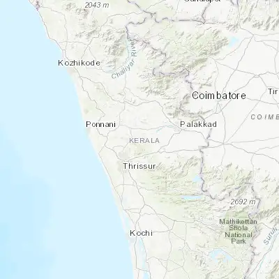 Map showing location of Chēlakara (10.692890, 76.343870)