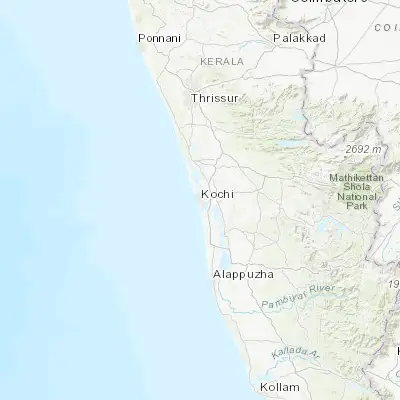 Map showing location of Cochin (9.939880, 76.260220)