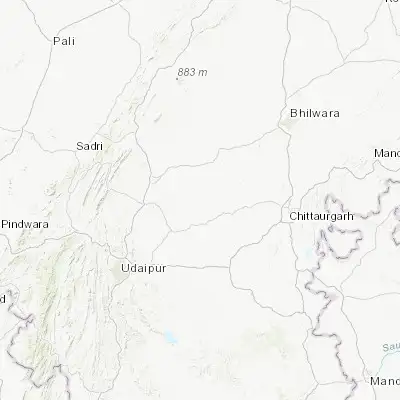 Map showing location of Dariba (24.948650, 74.134200)