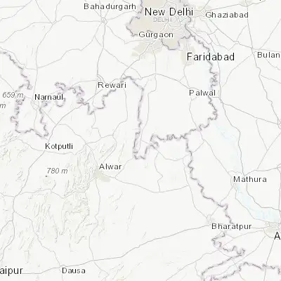 Map showing location of Fīrozpur Jhirka (27.788530, 76.944960)