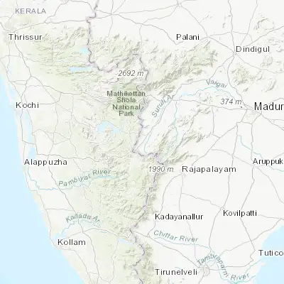 Map showing location of Gudalur (9.678260, 77.249510)