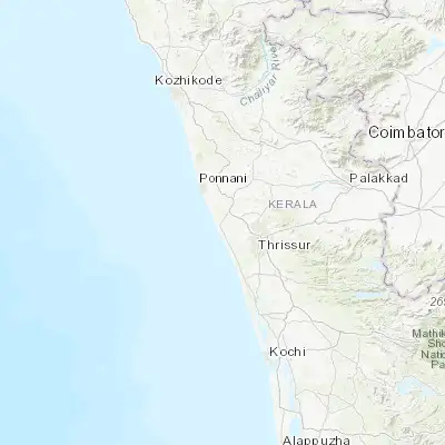 Map showing location of Guruvāyūr (10.594300, 76.041100)